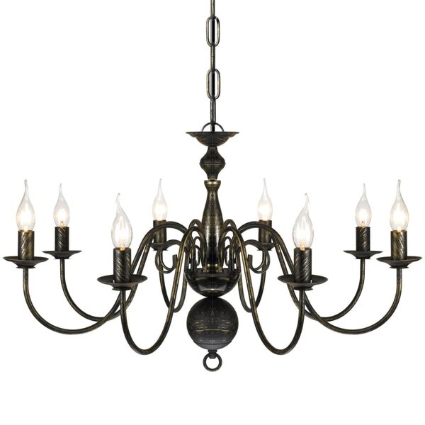 Antīki Melna Metāla Lustra 8 spuldžu ligzdas E14