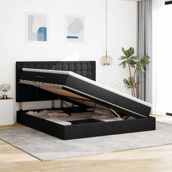 vidaXL Gulta ar uzglabā&scaron;anas vietu un matraci Melna 160 x 200 cm