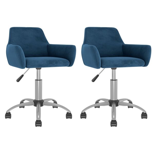 vidaXL grozāmi virtuves krēsli, 2 gab., zils samts