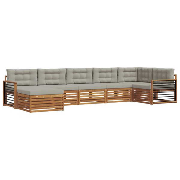 vidaXL Dīvāna komplekti ar spilvenu 7 pcs Dabīgs un gai&scaron;i pelēks