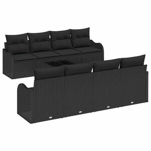 vidaXL Dārza dīvānu komplekts ar spilvenu ar uzglabā&scaron;anu 9 pcs Melna