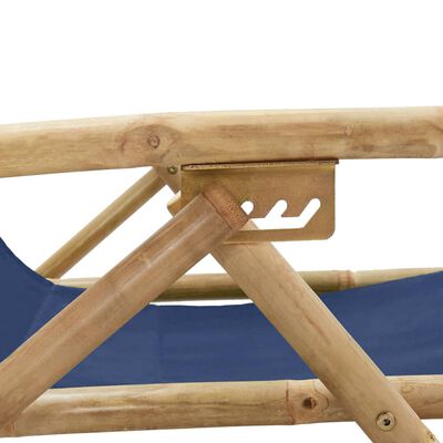 vidaXL atpūtas krēsls, atgāžams, tumši zils audums, bambuss