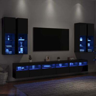 vidaXL TV sienas skapīši ar LED, 7 gab., melni