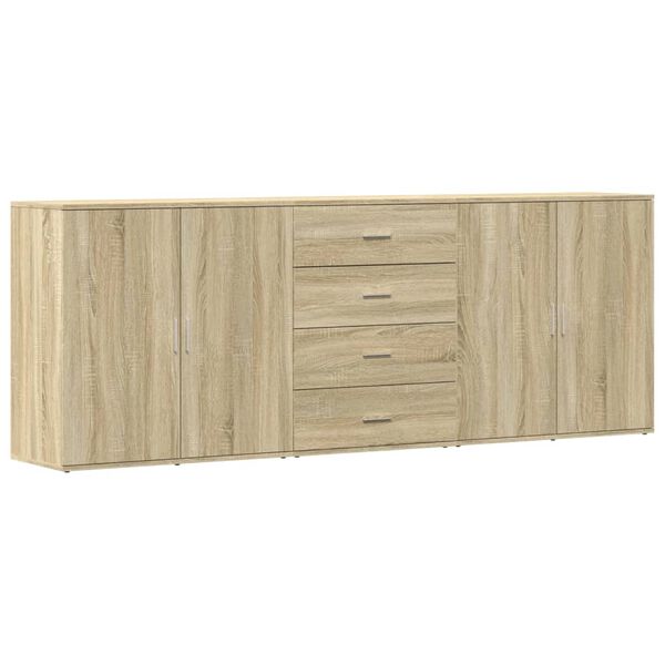 vidaXL kumodes, 3 gab., ozolkoka krāsa, inženierijas koks