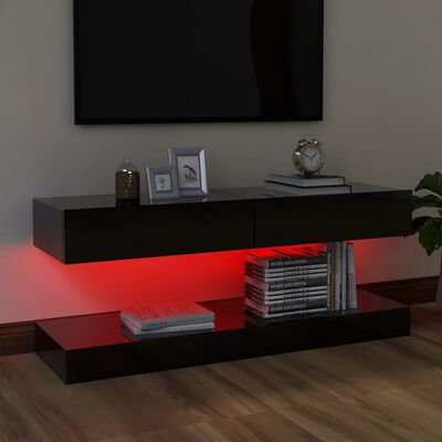 vidaXL TV plaukti ar LED lampiņām, 2 gab., 60x35 cm, spīdīgi melni