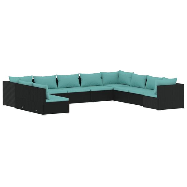 vidaXL 10-daļīgs dārza mēbeļu komplekts, PE rotangpalma, melns