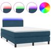 vidaXL atsperu gulta ar matraci, LED, tum&scaron;i zils samts, 120x210 cm