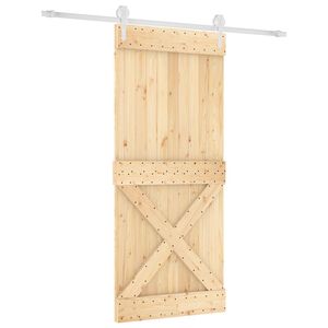 vidaXL Slīdo&scaron;ās durvis Dabisks un balts 90 x 210 cm Cieta priedes koks