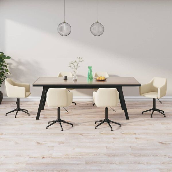 vidaXL grozāmi virtuves krēsli, 6 gab., krēmkrāsas samts