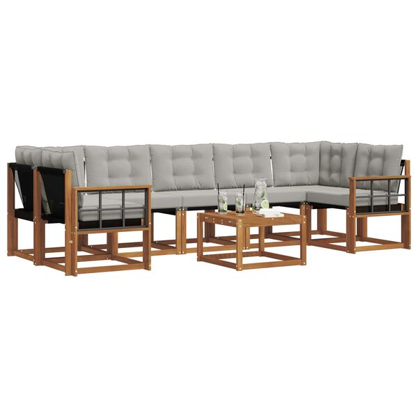 vidaXL Āra dīvānu komplekts ar spilvenu 8 pcs Dabīgs un gai&scaron;i pelēks