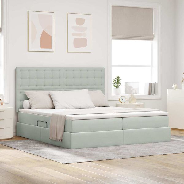 vidaXL Glabā&scaron;anas gulta ar matraci Gai&scaron;i pelēks 180 x 200 cm Samts