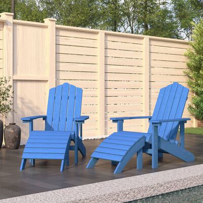 vidaXL dārza krēsli ar kāju balstiem, 2 gab., HDPE, ūdens zili