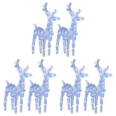 vidaXL Ziemassvētku ziemeļbrieži, 6 gab., 240 vēsi baltas LED, akrils