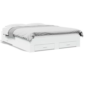 vidaXL gultas rāmis ar atvilktnēm, bez matrača, balts, 150x200 cm