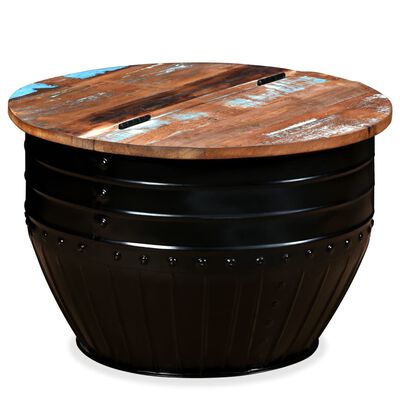 vidaXL kafijas galdiņš, mucas forma, pārstrādāts koks, tērauds, melns