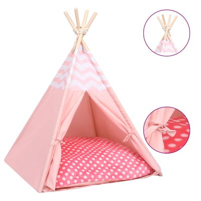 vidaXL kaķu telts ar somu, vigvama forma, rozā, 60x60x70 cm