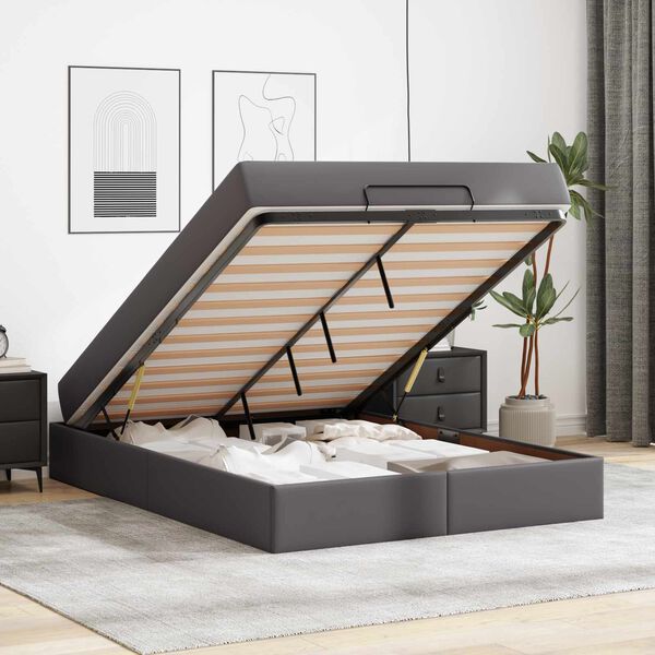 vidaXL Gultas rāmis ar matraci ar matraci 2 pcs Pelēka PVC