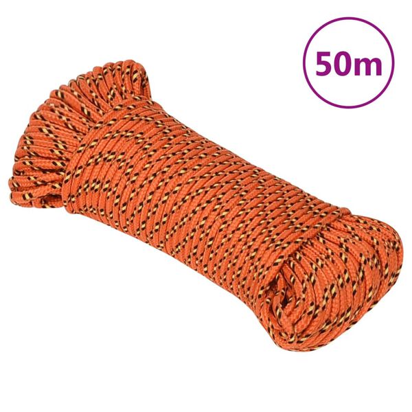 vidaXL laivu virve, oranža, 3 mm, 50 m, polipropilēns