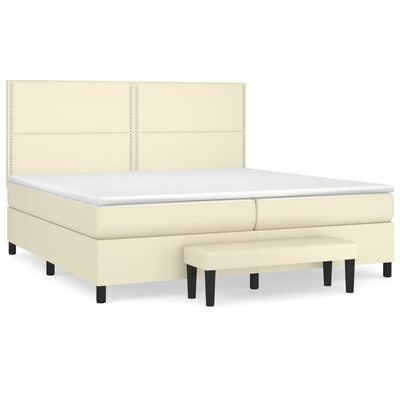 vidaXL atsperu gulta ar matraci, krēmkrāsas, 200x200 cm, mākslīgā āda
