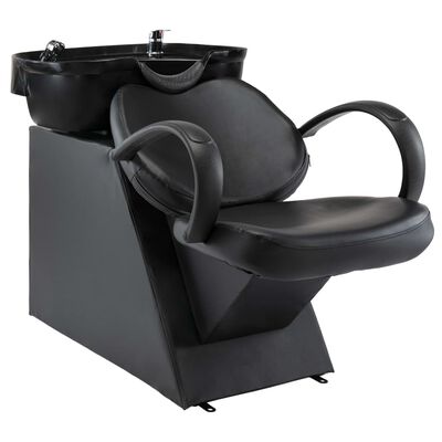 vidaXL frizieru krēsls ar izlietni, melna mākslīgā āda