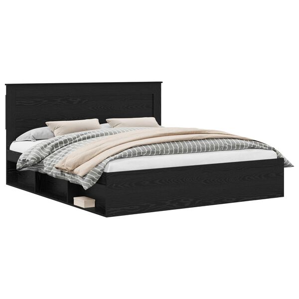 vidaXL Gultas rāmis Melna 200 x 200 cm Ciets priedes koks