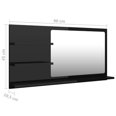 vidaXL vannasistabas spogulis, spīdīgi melns, 90x10,5x45 cm