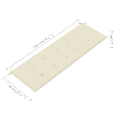 vidaXL sols ar krēmkrāsas matraci, 150 cm, masīvs tīkkoks