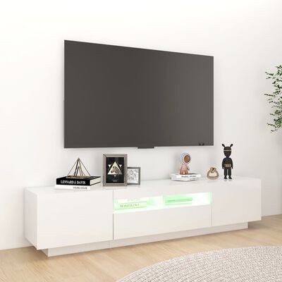 vidaXL TV skapītis ar LED lampiņām, 180x35x40 cm, spīdīgi balts