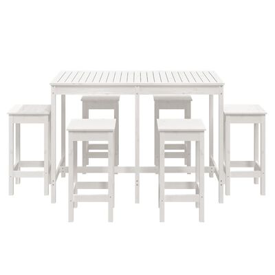 vidaXL 7-daļīgs dārza bāra mēbeļu komplekts, priedes masīvkoks, balts