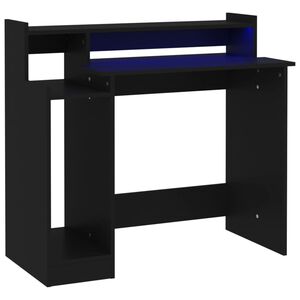 vidaXL rakstāmgalds, LED, 97x45x90 cm, inženierijas koks, melns