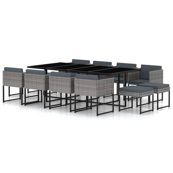 vidaXL 13-daļīgs dārza mēbeļu komplekts ar matračiem, PE rotangpalma