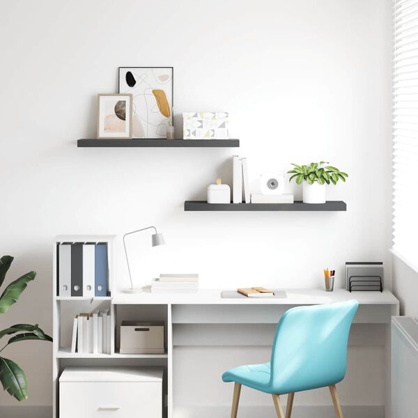 vidaXL sienas plaukti, 2 gab., spīdīgi pelēki, 90x23,5x3,8 cm, MDF