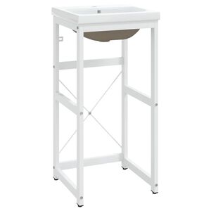 vidaXL vannasistabas plaukts ar iebūvētu izlietni, balts, dzelzs