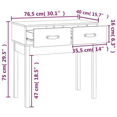 vidaXL konsoles galdiņš, medus brūns, 76,5x40x75 cm, priedes masīvkoks