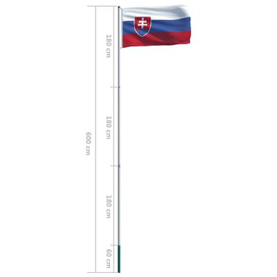 vidaXL Slovākijas karogs un karoga masts, alumīnijs, 6 m