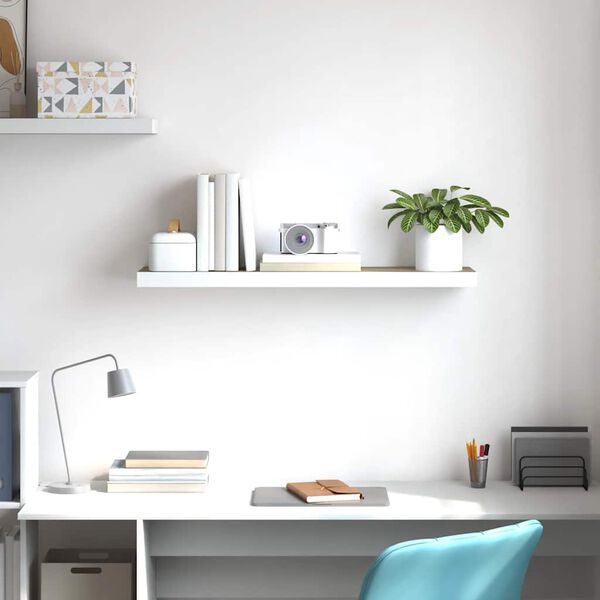 vidaXL sienas plaukts, balta un ozolkoka krāsa, 90x23,5x3,8 cm, MDF