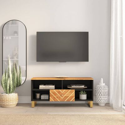 vidaXL TV skapītis, brūns un melns, 100x33,5x46 cm, mango masīvkoks