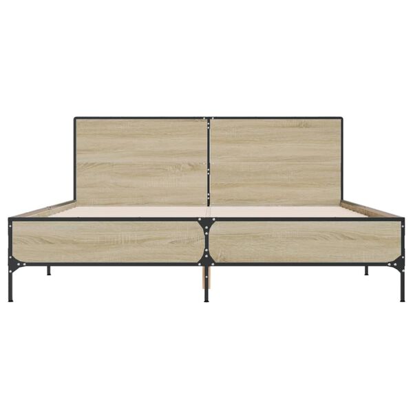vidaXL gultas rāmis, ozola krāsā, 150x200cm, inženierijas koks, metāls