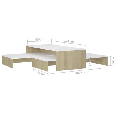 vidaXL kafijas galdiņu komplekts, balts, ozolkoka, 100x100x26,5 cm