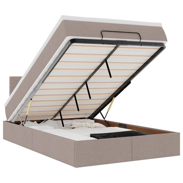 vidaXL Osmaņu gultas rāmis ar matrača pelēkbrūns 120x190cm audums