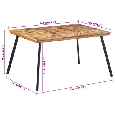 vidaXL galds, 148x97x76 cm, masīvs tīkkoks