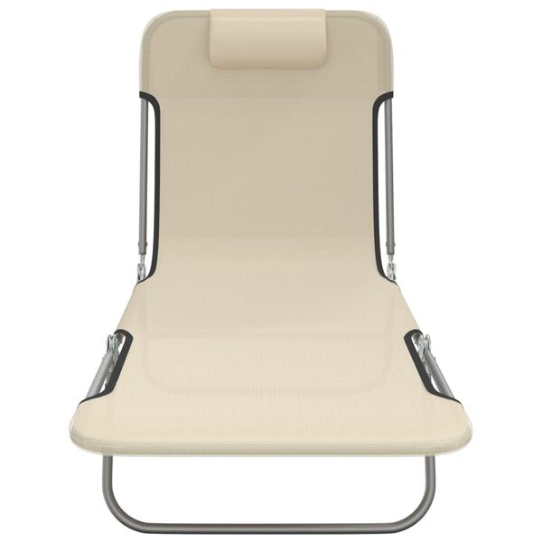 vidaXL saliekami sauļo&scaron;anās krēsli, 2 gab., bē&scaron;s tekstilēns, tērauds