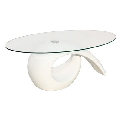 vidaXL kafijas galdiņš ar ovālas formas stikla virsmu, spīdīgi balts