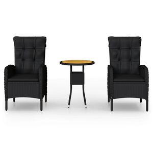 vidaXL 3-daļīgs bistro mēbeļu komplekts, PE rotangpalma, melns
