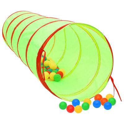 vidaXL bērnu rotaļu tunelis ar 250 bumbiņām, 175 cm, zaļš poliesters