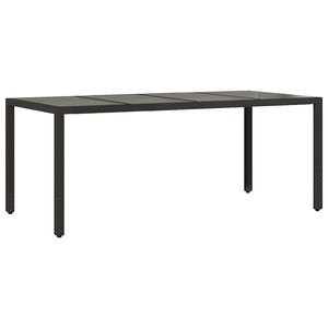 vidaXL dārza galds ar stikla virsmu, 190x90x75cm, melna PE rotangpalma