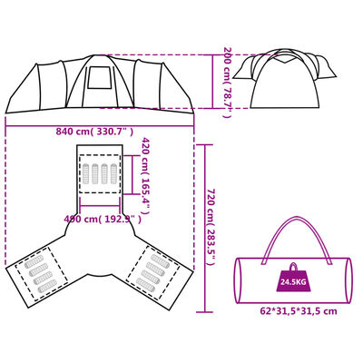 vidaXL ģimenes telts 12 personām, zaļa, ūdensnecaurlaidīga