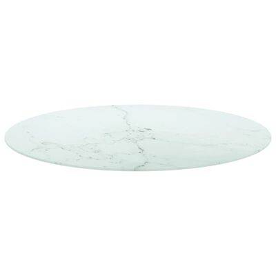 vidaXL galda virsma, balta, Ø90x1 cm, stikls ar marmora dizainu
