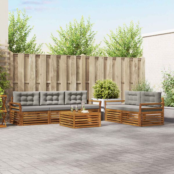 vidaXL Āra dīvānu komplekts ar spilvenu 6 pcs Dabīgs un gai&scaron;i pelēks