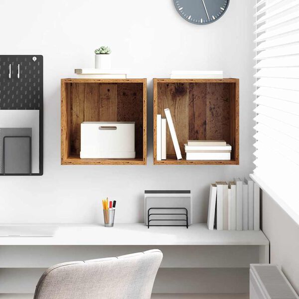 vidaXL Sienas skapis 2 pcs Vecs koks 37 x 37 x 37 cm Inženierijas koks